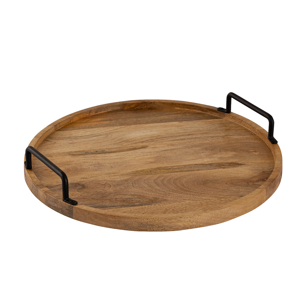 Brown Wooden Round Serving And Decor Tray For Parties And Occasions