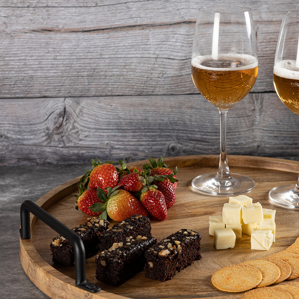 Brown Wooden Round Serving And Decor Tray For Parties And Occasions