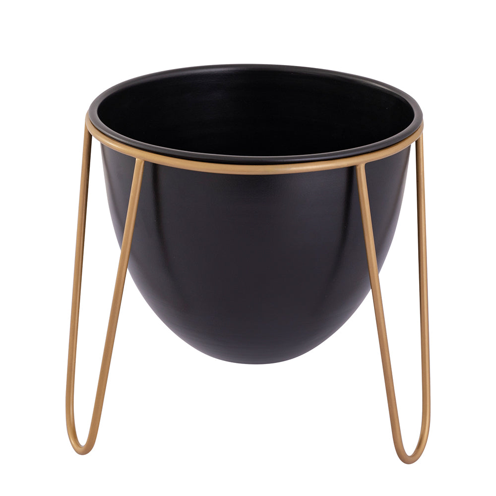 Black Metal Table Planter With Stand For Indoor Plants And Flowers