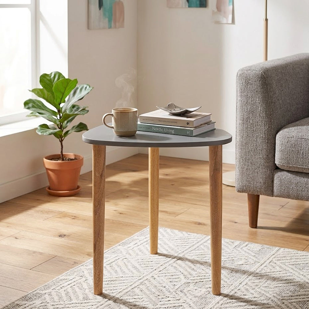 Avira Wooden Side Table, Medium - Grey