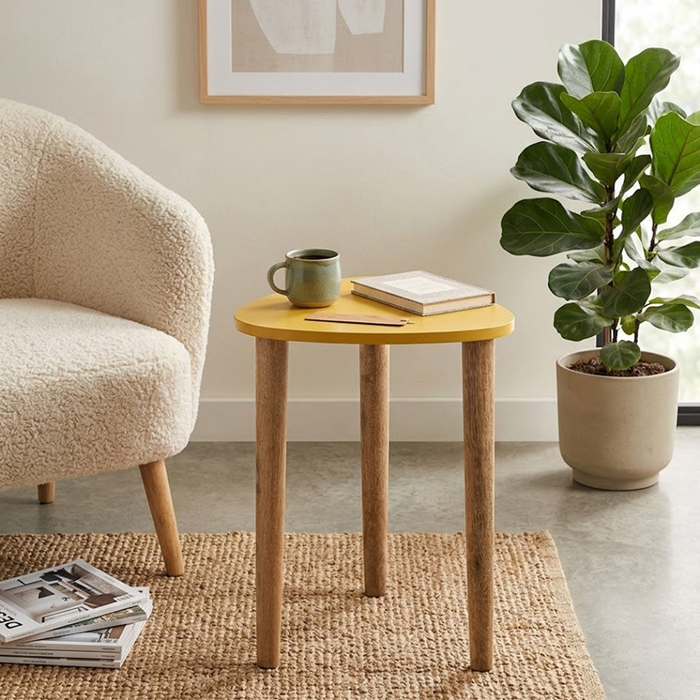 Avira Wooden Side Table, Small - Yellow