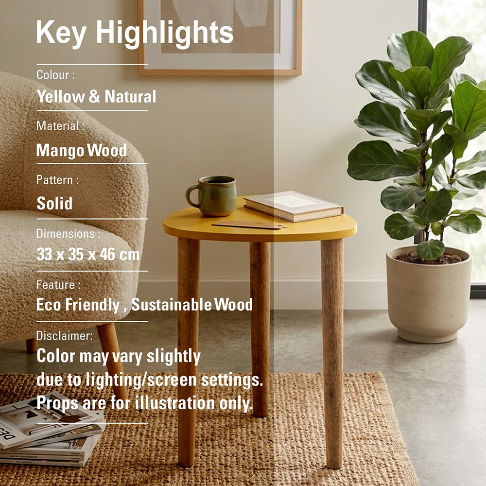 Avira Wooden Side Table, Small - Yellow