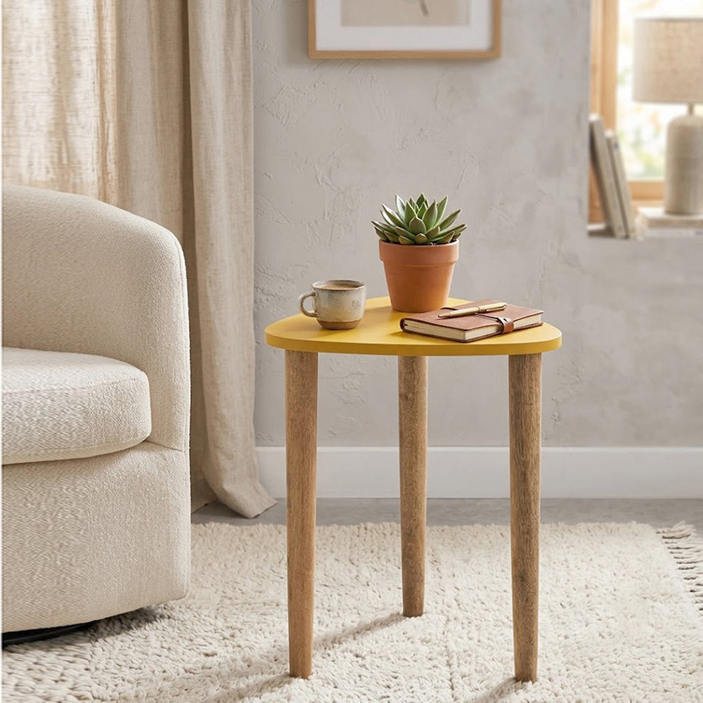 Avira Wooden Side Table, Small - Yellow