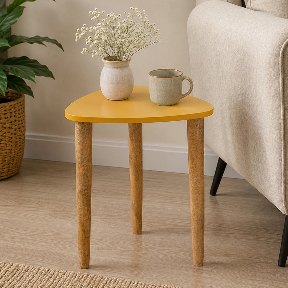 Avira Wooden Side Table, Small - Yellow