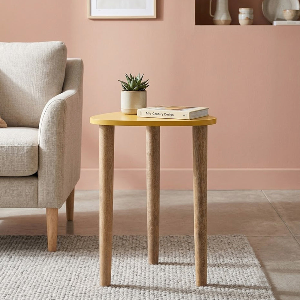 Avira Wooden Side Table, Small - Yellow