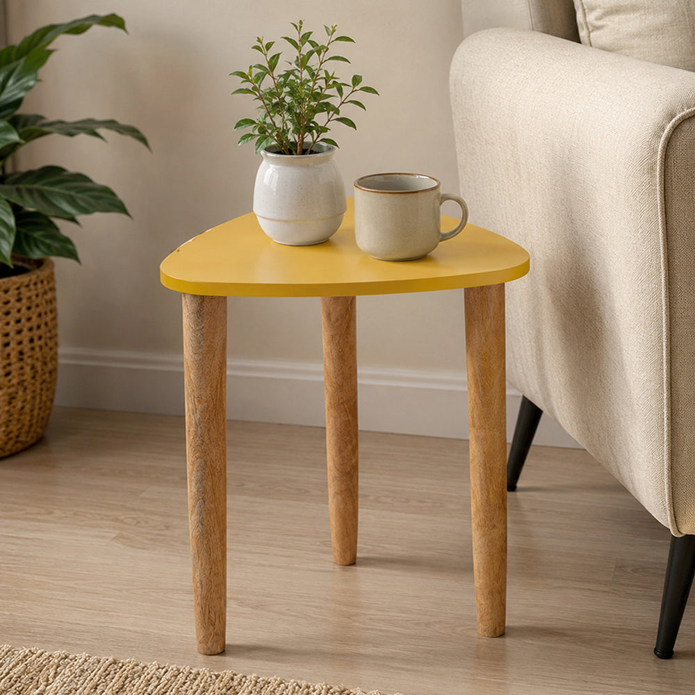 Avira Wooden Side Table, Small - Yellow