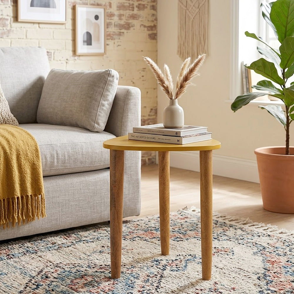 Avira Wooden Side Table, Small - Yellow