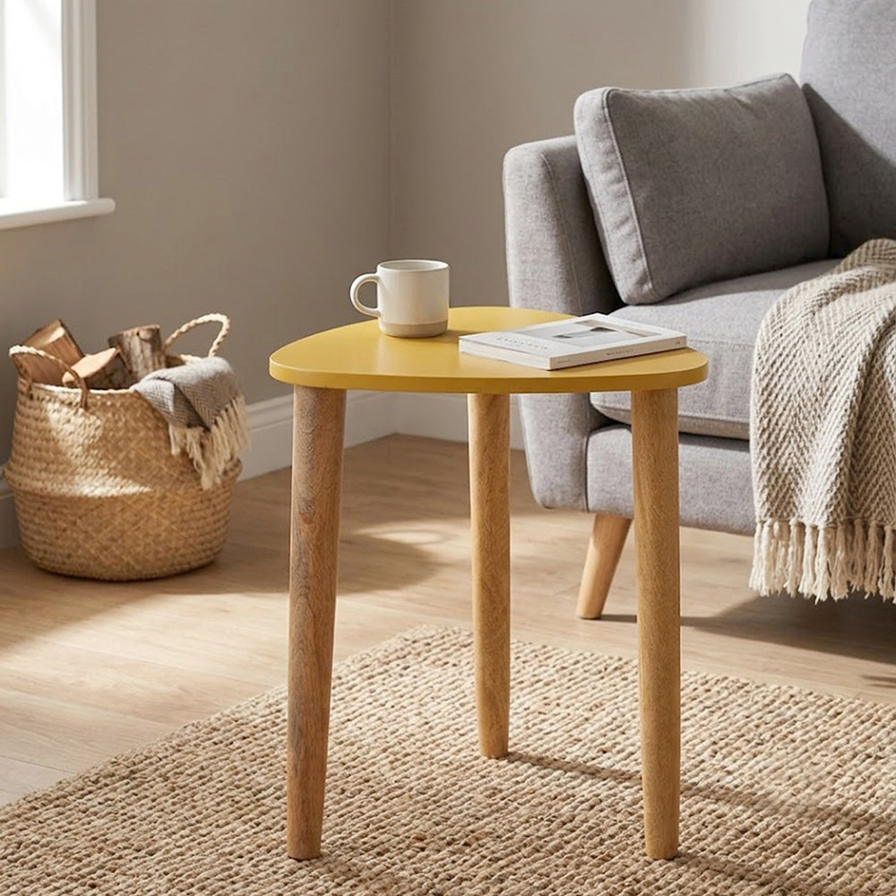 Avira Wooden Side Table, Small - Yellow
