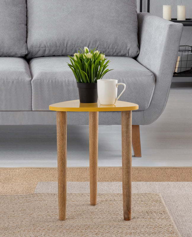 Avira Wooden Side Table, Small - Yellow