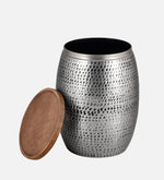 Silver Metal Hammered Design Storage Side Table For Home, Kitchen And Office
