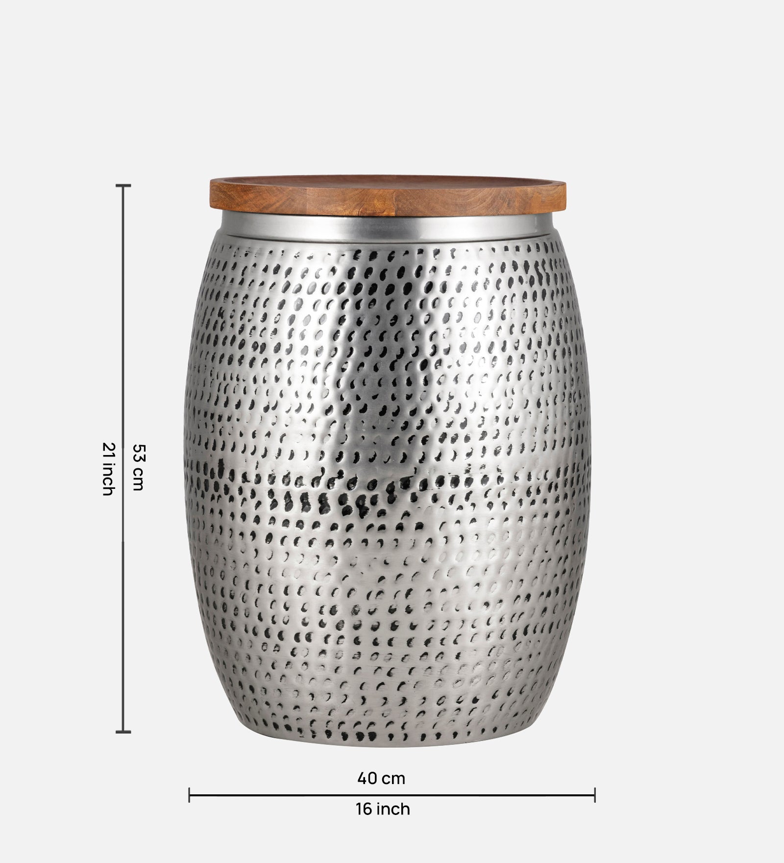 Silver Metal Hammered Design Storage Side Table For Home, Kitchen And Office