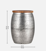 Silver Metal Hammered Design Storage Side Table For Home, Kitchen And Office