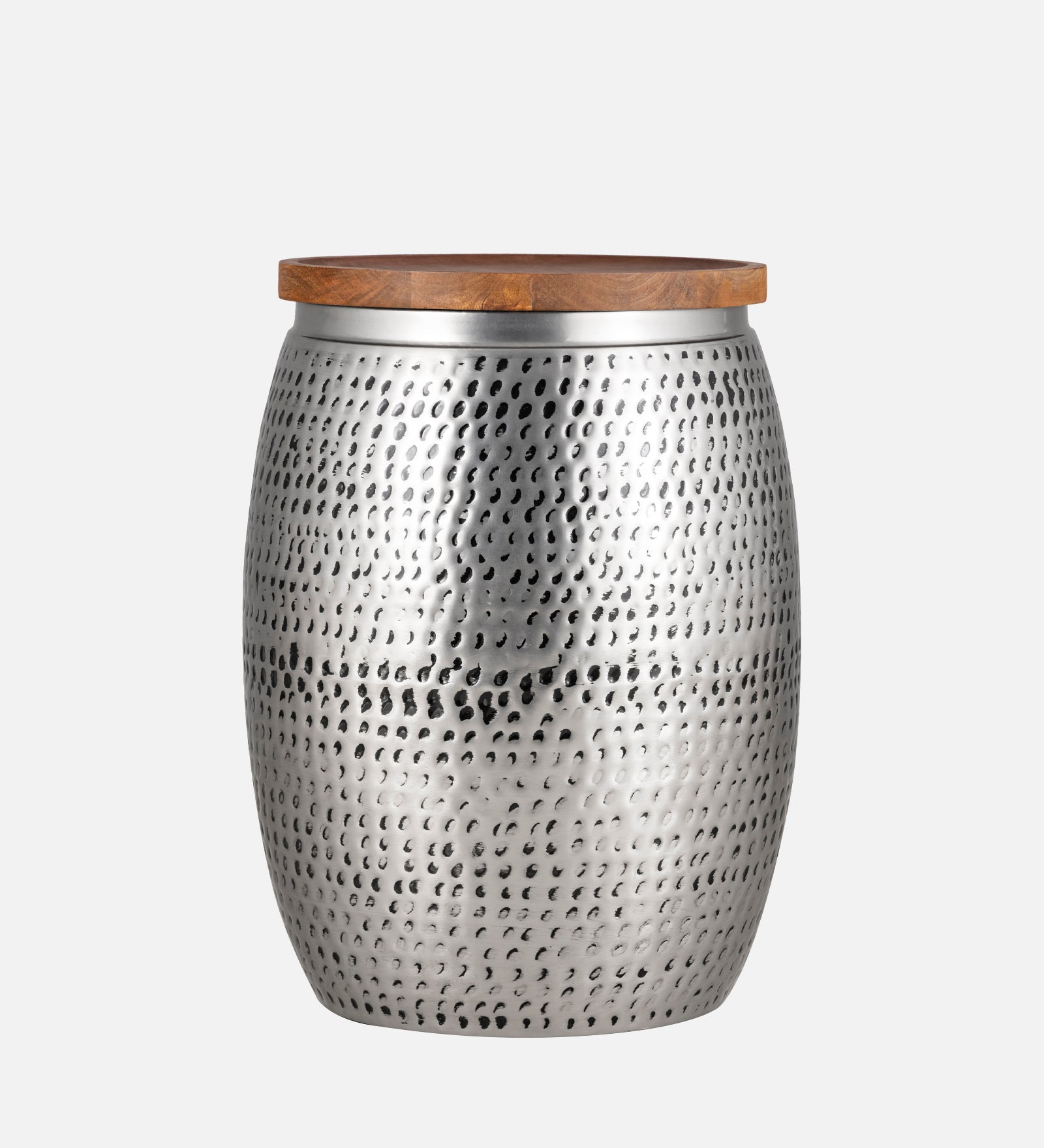 Silver Metal Hammered Design Storage Side Table For Home, Kitchen And Office
