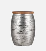 Silver Metal Hammered Design Storage Side Table For Home, Kitchen And Office