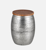 Silver Metal Hammered Design Storage Side Table For Home, Kitchen And Office