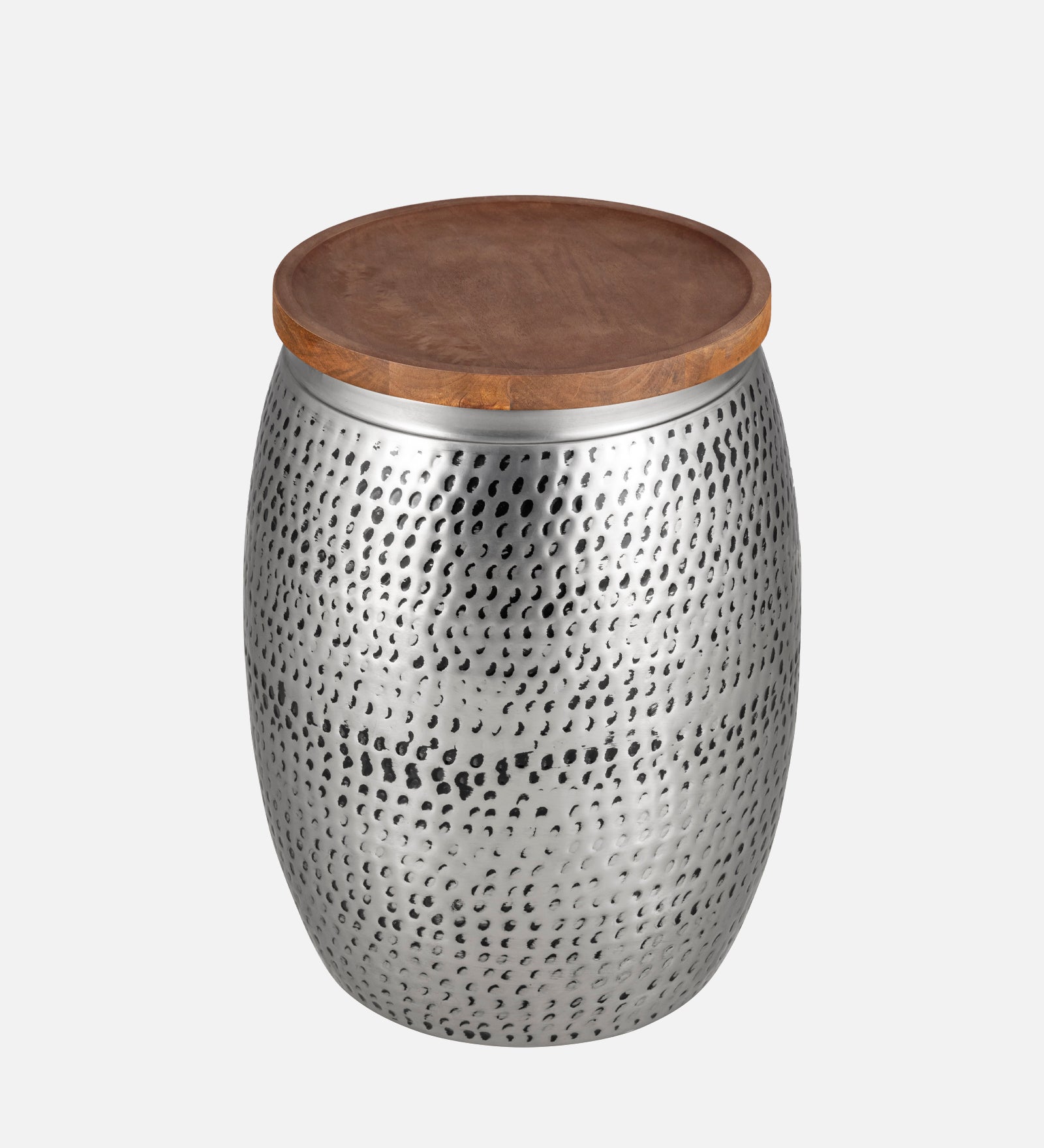 Silver Metal Hammered Design Storage Side Table For Home, Kitchen And Office
