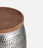 Silver Metal Hammered Design Storage Side Table For Home, Kitchen And Office
