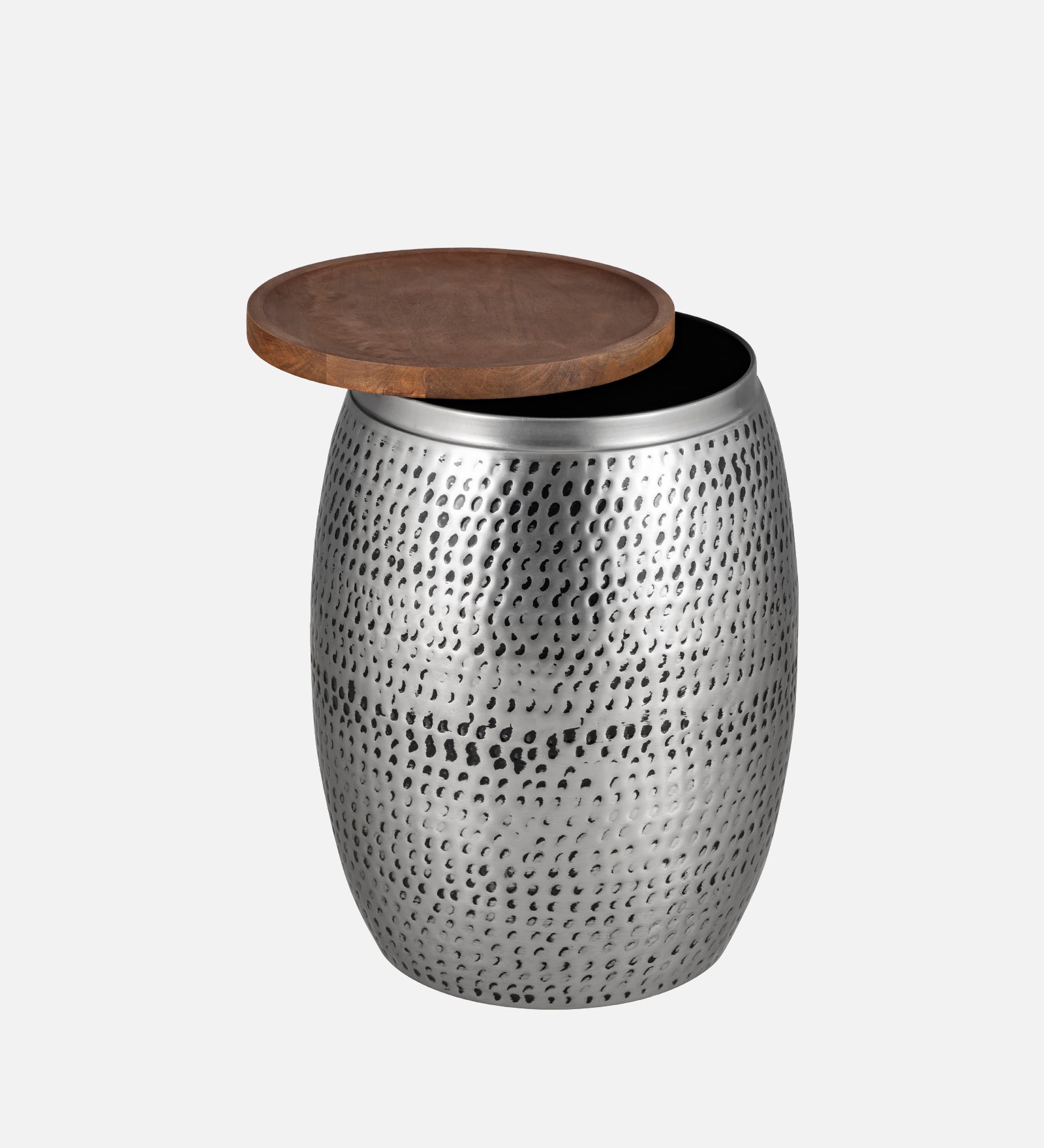 Silver Metal Hammered Design Storage Side Table For Home, Kitchen And Office