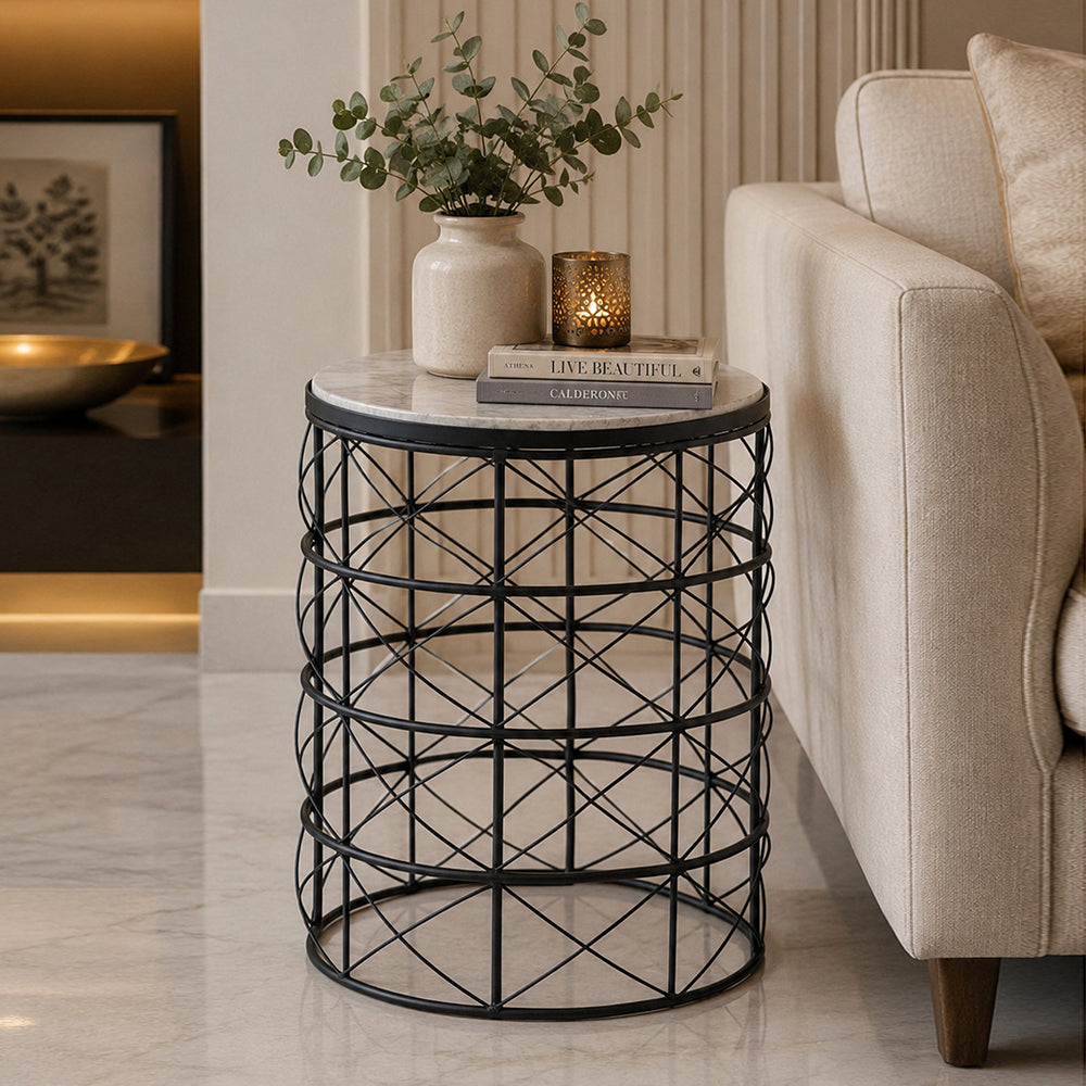 Solos Metal Side Table - Black & Natural
