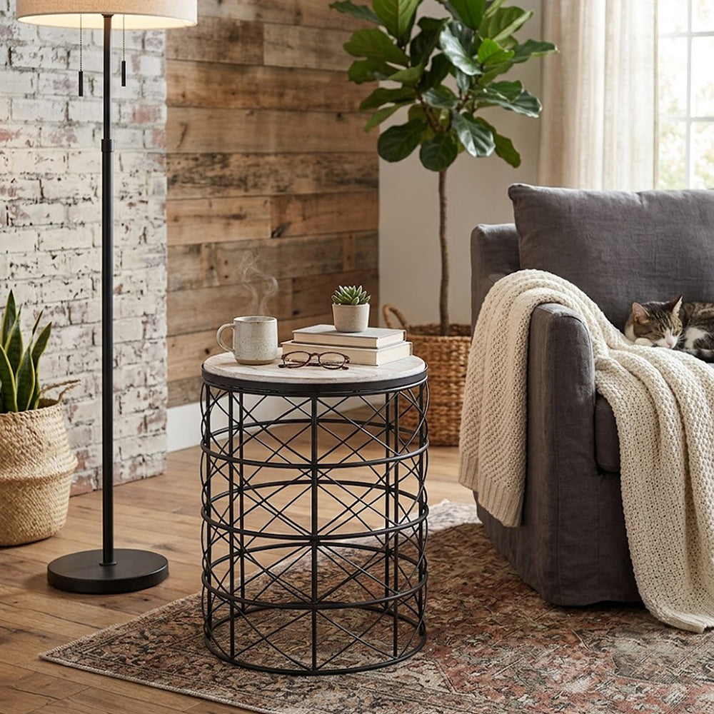 Solos Metal Side Table - Black & Natural