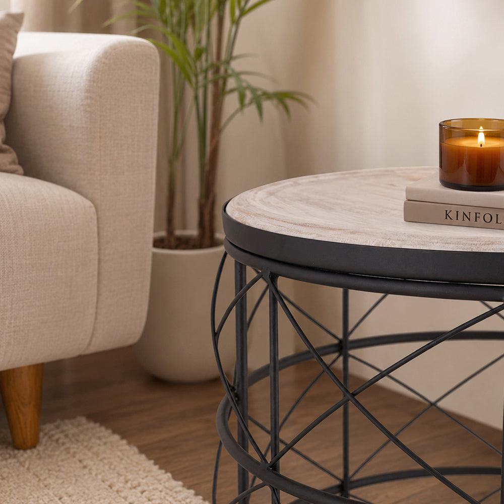 Solos Metal Side Table - Black & Natural