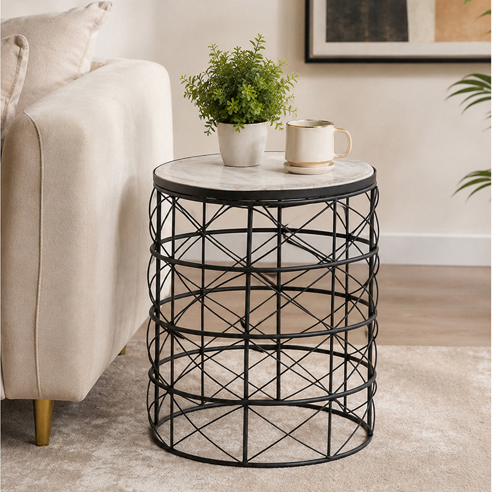 Solos Metal Side Table - Black & Natural
