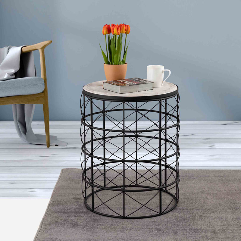 Solos Metal Side Table - Black & Natural