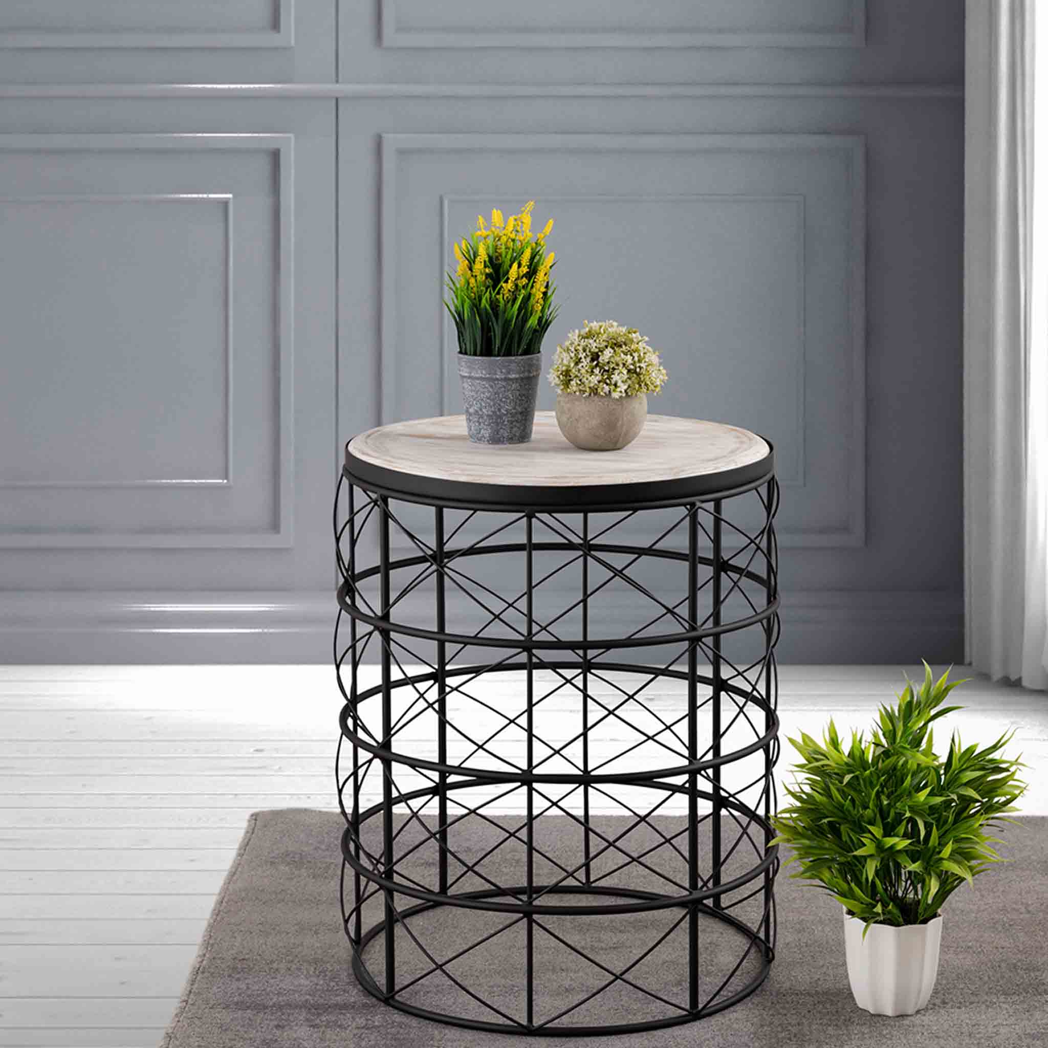 Iron Side Table with wooden Top For Home, Kitchen, Living Room And Office