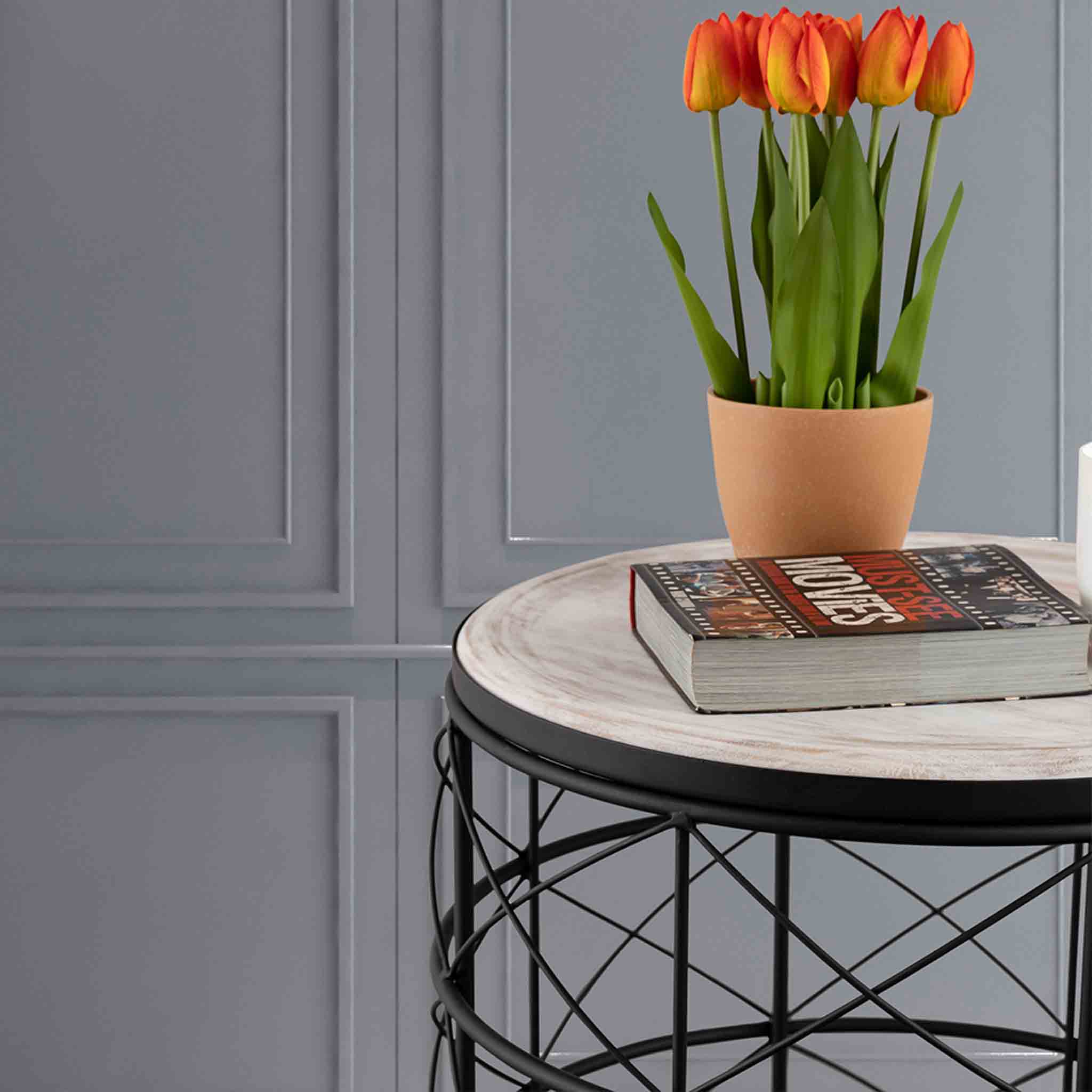 Iron Side Table with wooden Top For Home, Kitchen, Living Room And Office
