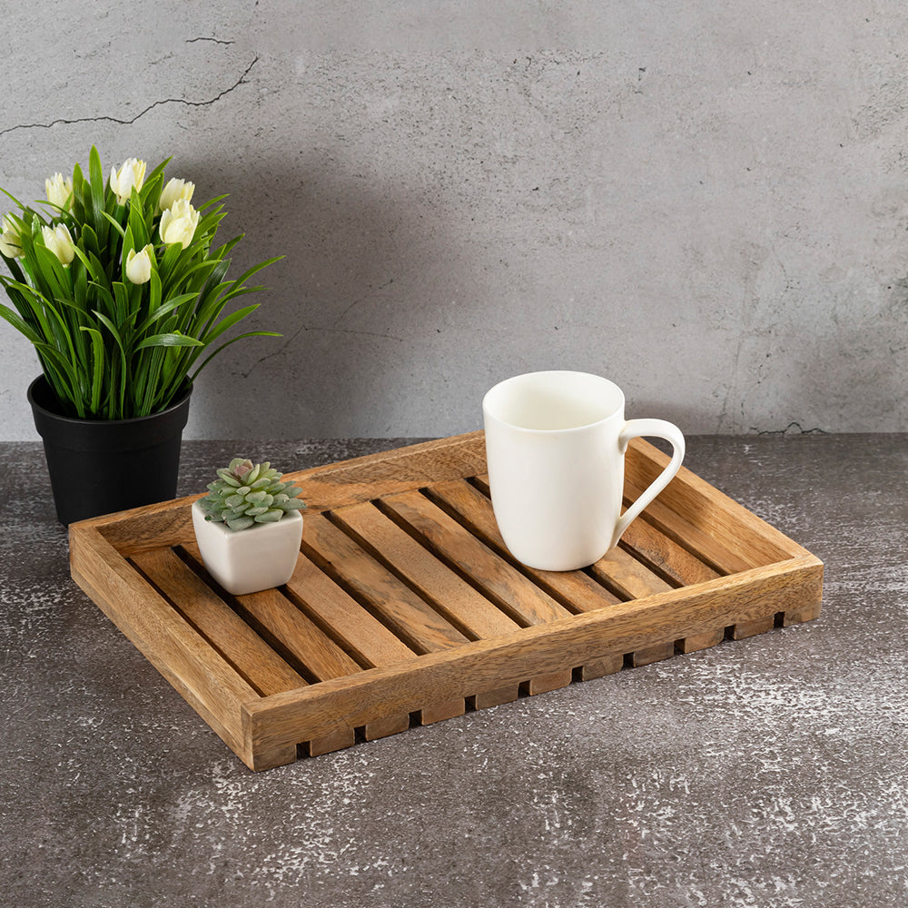 Brown Wooden Rectangular Serving And Decor Tray