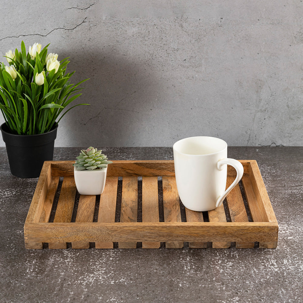 Brown Wooden Rectangular Serving And Decor Tray