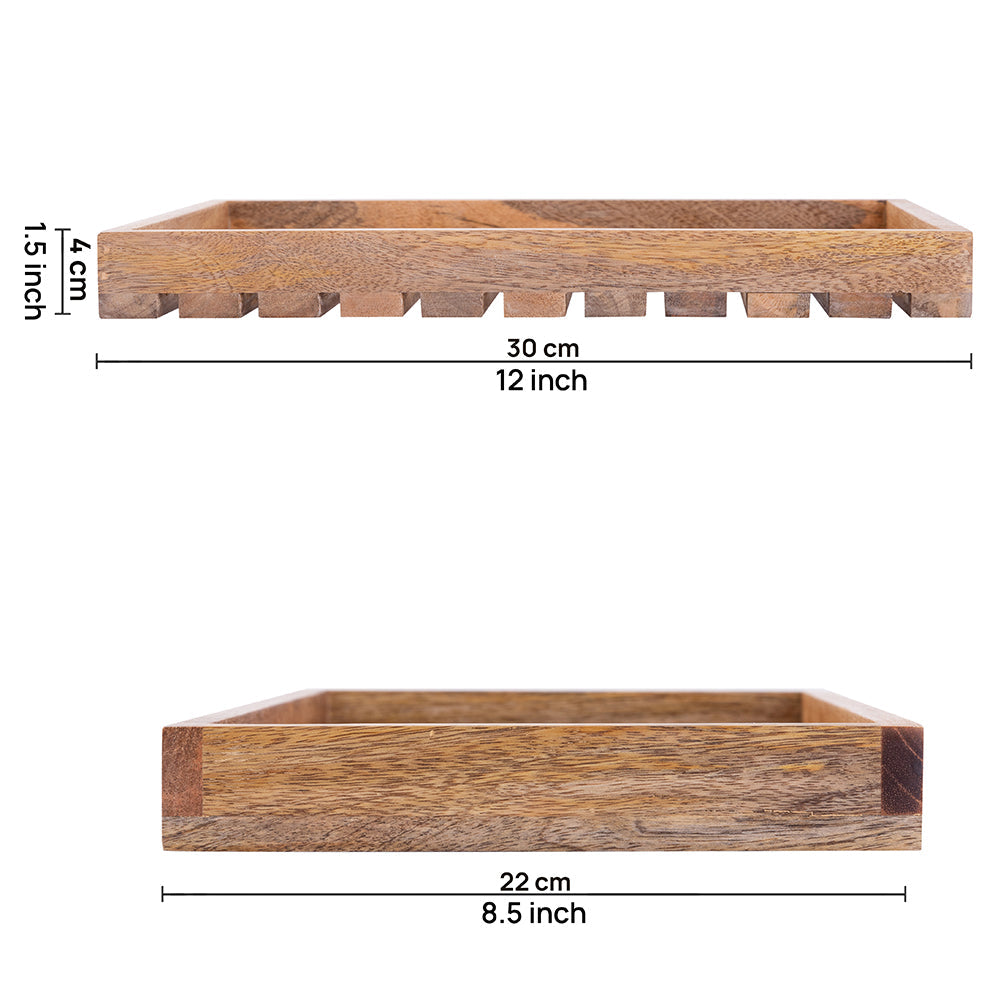Brown Wooden Rectangular Serving And Decor Tray