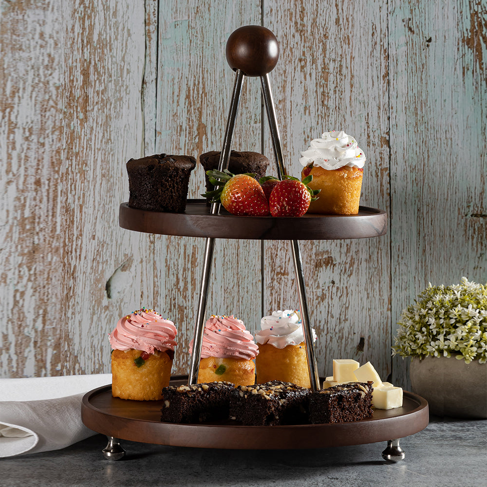 2 Tier Wooden Cake Stand To Serve Cupcakes, Desserts And Nibbles For Occasions