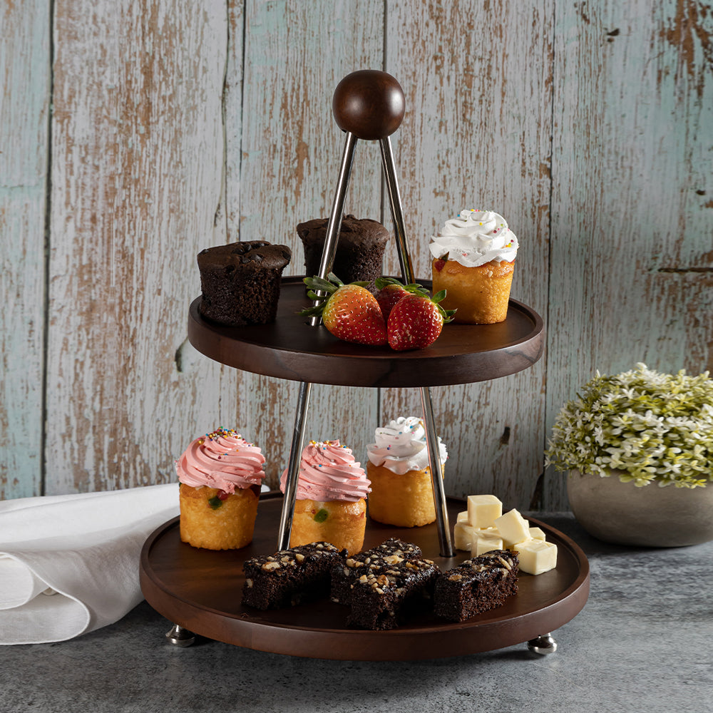 2 Tier Wooden Cake Stand To Serve Cupcakes, Desserts And Nibbles For Occasions