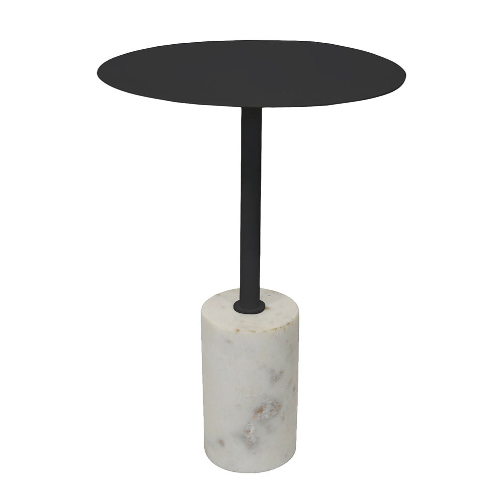 Emmy Metal Side Table With Marble Base - Black