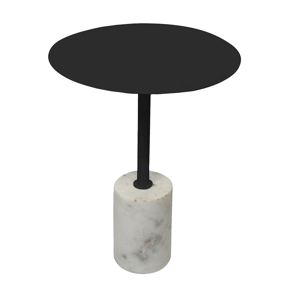 Emmy Metal Side Table With Marble Base - Black