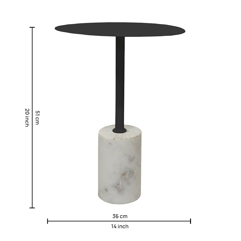 Emmy Metal Side Table With Marble Base - Black