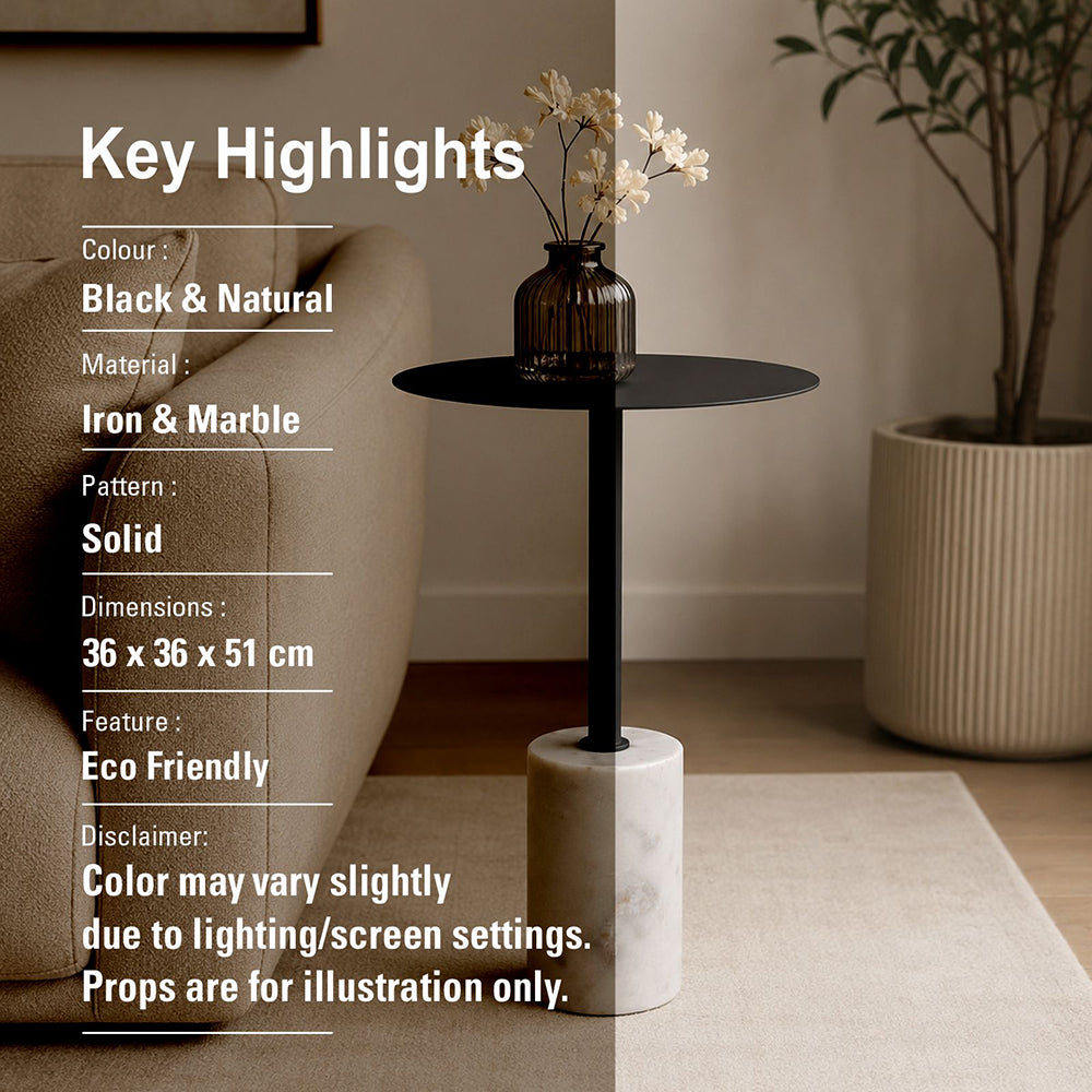 Emmy Metal Side Table With Marble Base - Black