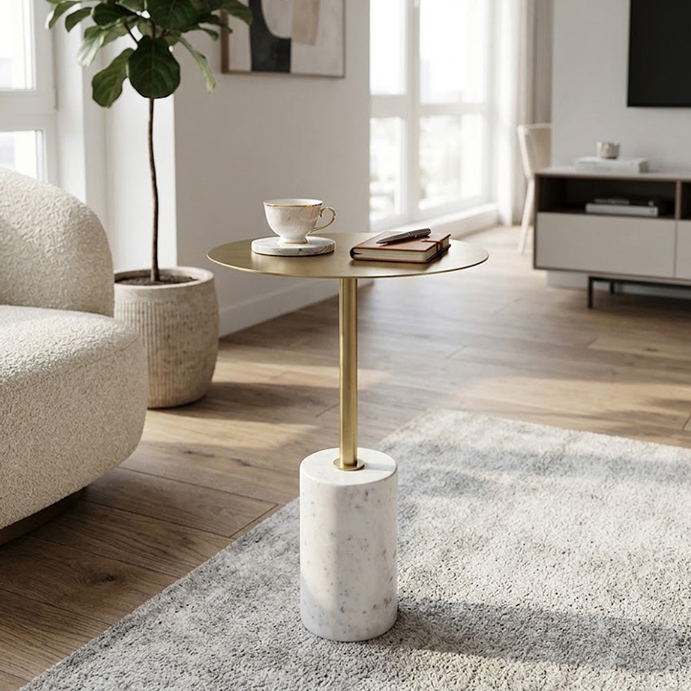Emmy Metal Side Table With Marble Base - Gold