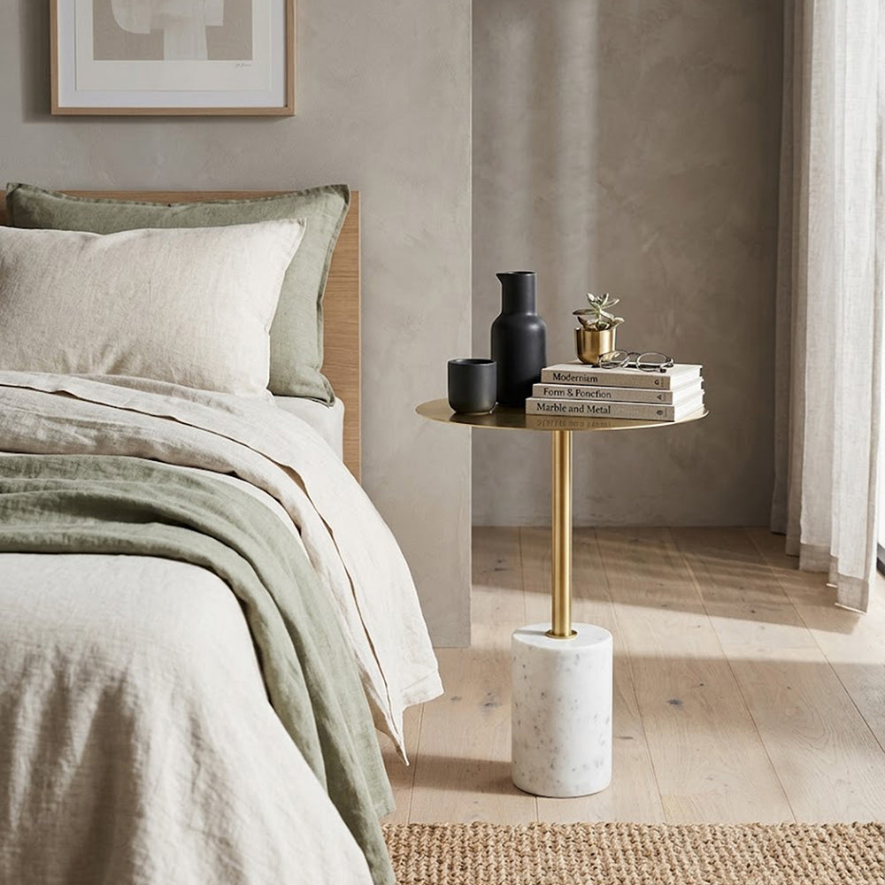 Emmy Metal Side Table With Marble Base - Gold