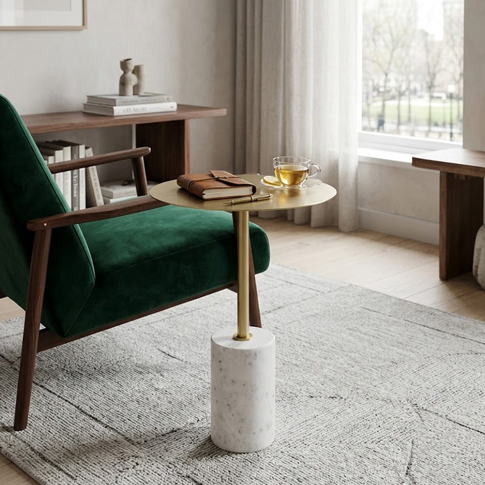 Emmy Metal Side Table With Marble Base - Gold