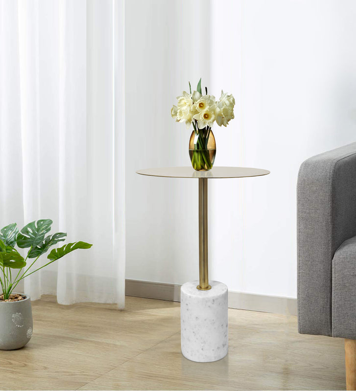 Emmy Metal Side Table With Marble Base - Gold