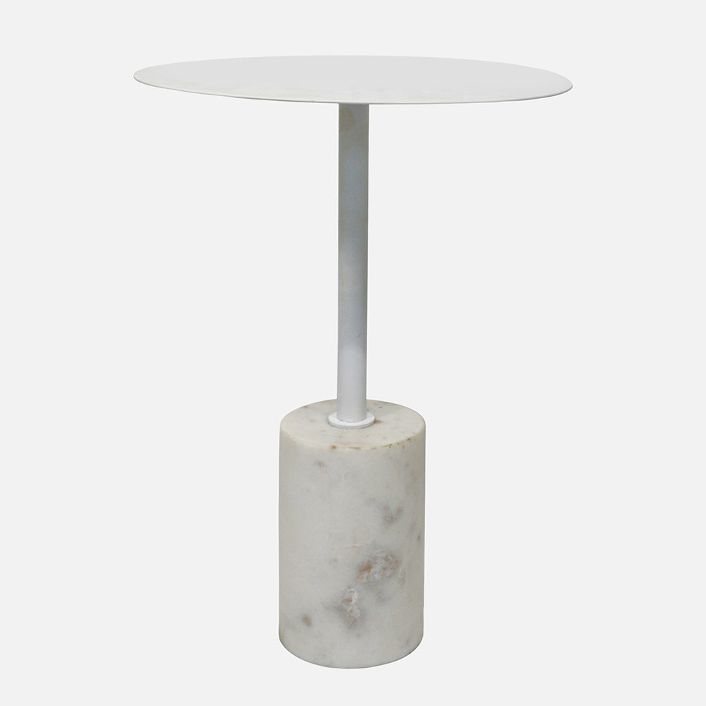 Emmy Metal Side Table With Marble Base - White