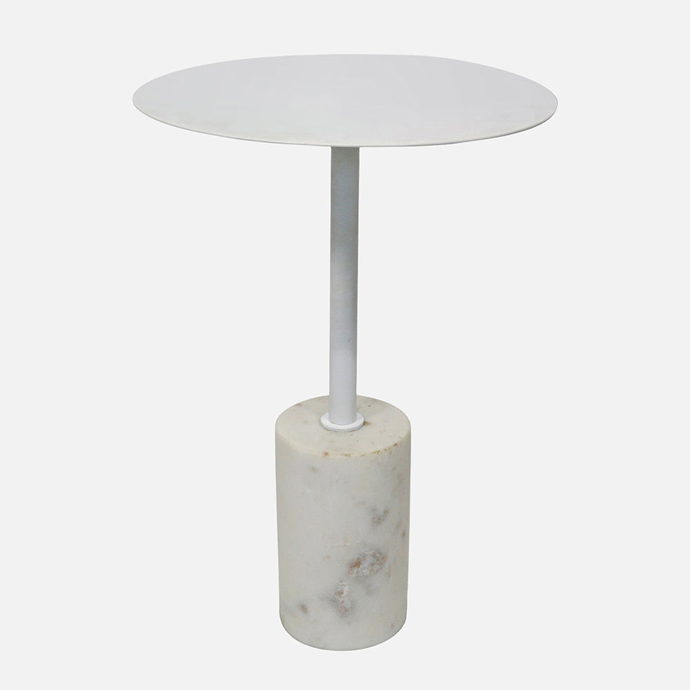 Emmy Metal Side Table With Marble Base - White
