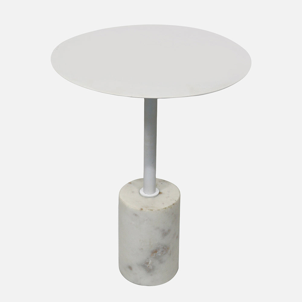 Emmy Metal Side Table With Marble Base - White