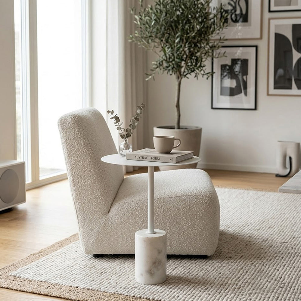 Emmy Metal Side Table With Marble Base - White
