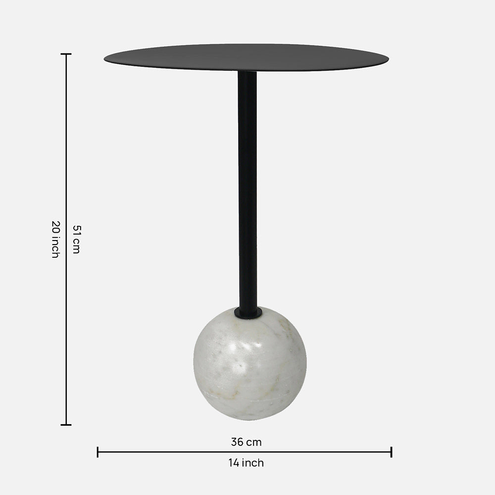 Emmy Metal Side Table With Round Marble Base - Black