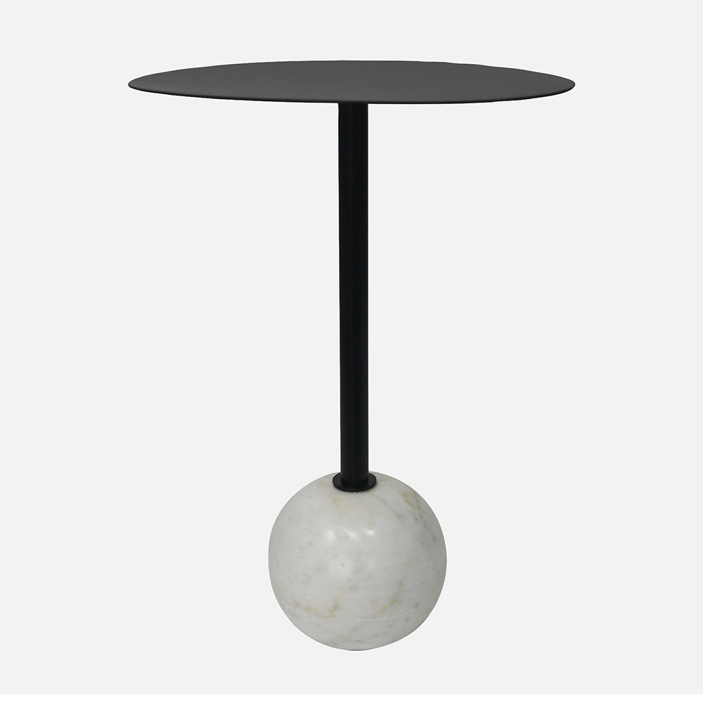 Emmy Metal Side Table With Round Marble Base - Black