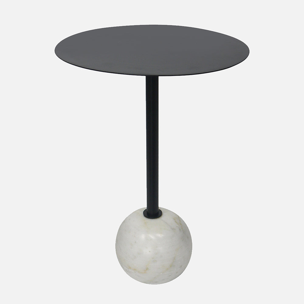 Emmy Metal Side Table With Round Marble Base - Black