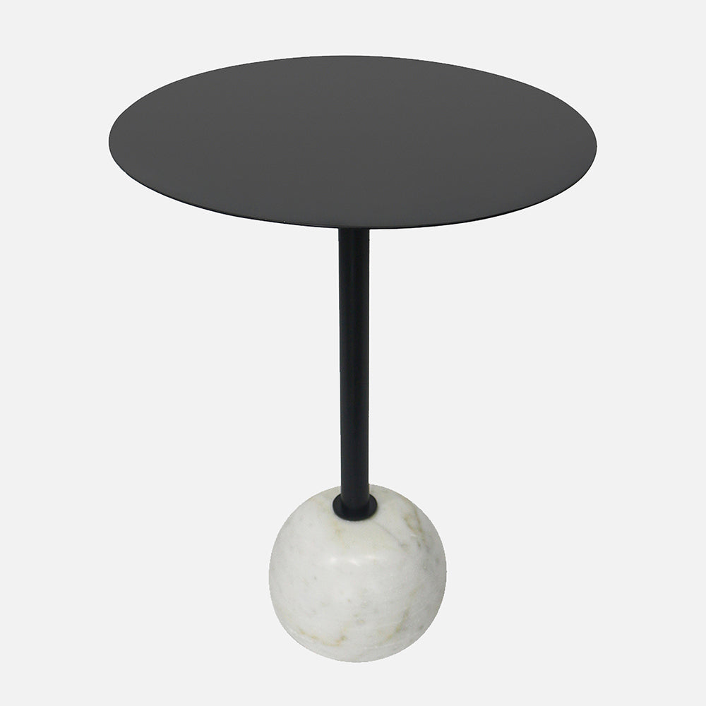 Emmy Metal Side Table With Round Marble Base - Black